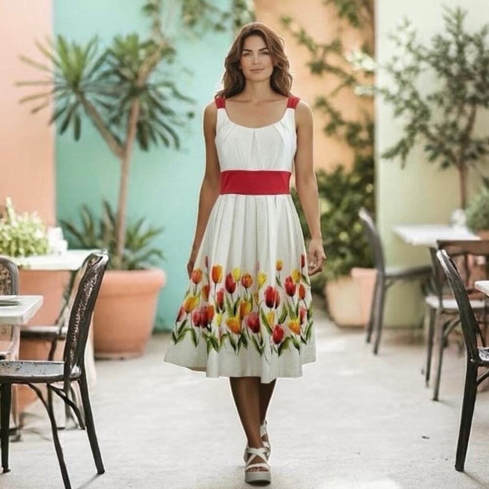 Willow Glenn Dress Knee length A-line Sleeveless Tulip print Size 12p